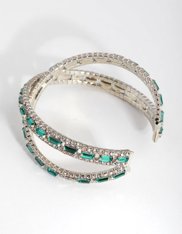 Rhodium Baguette Centre Crossover Cuff