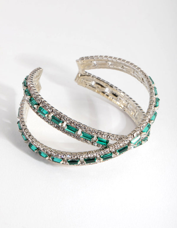 Rhodium Baguette Centre Crossover Cuff