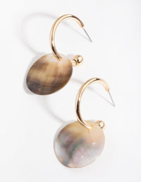 Gold Shell Disc on Hoop Earrings - link has visual effect only