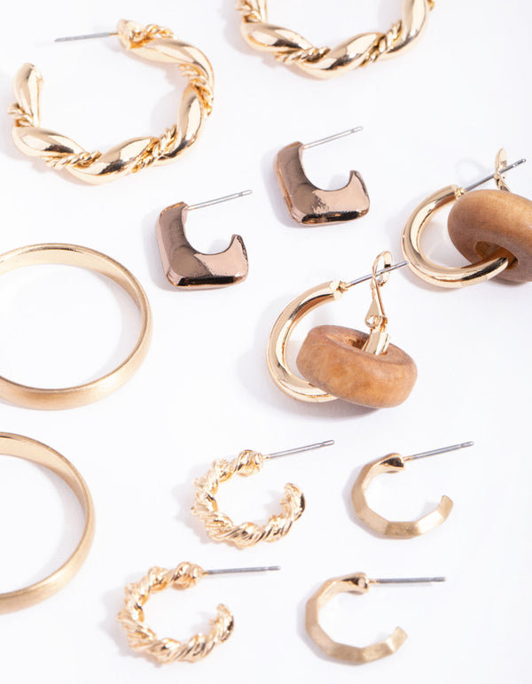 Mixed Metals Textured Hoop 6-Pack Earring