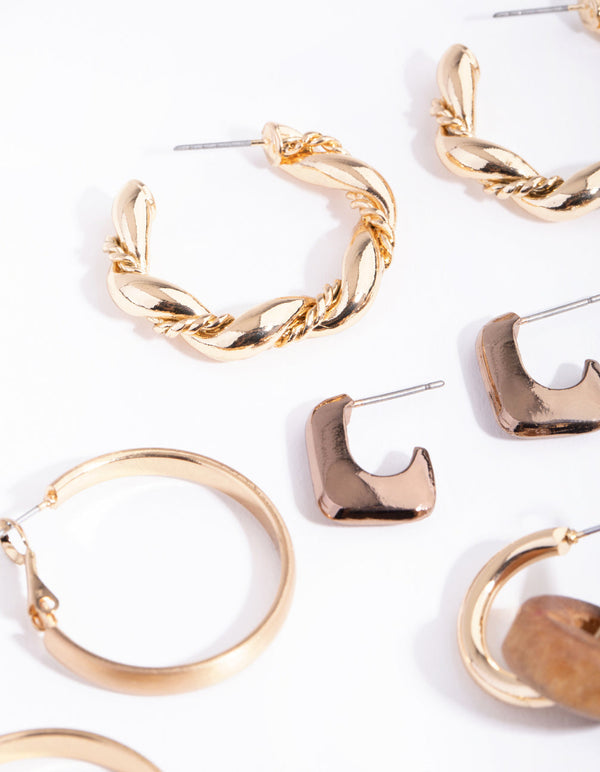 Mixed Metals Textured Hoop 6-Pack Earring