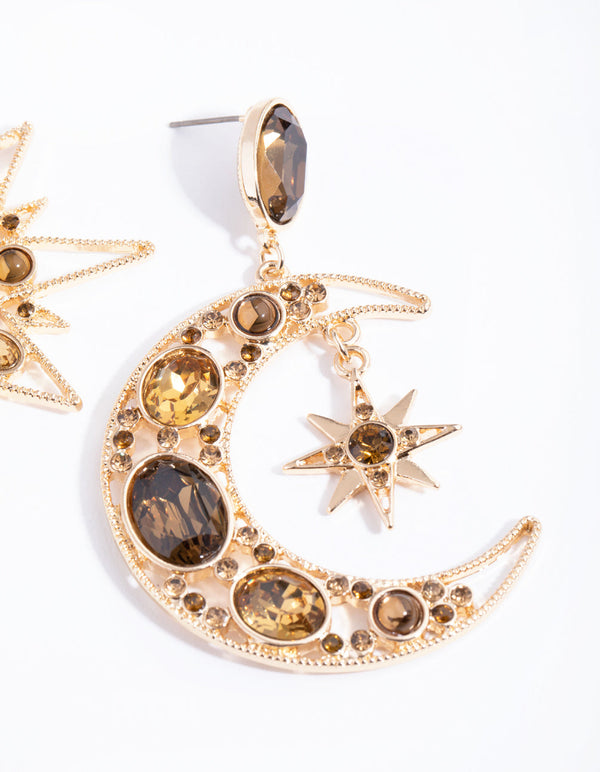 Gold Statement Star and Moon Earrings