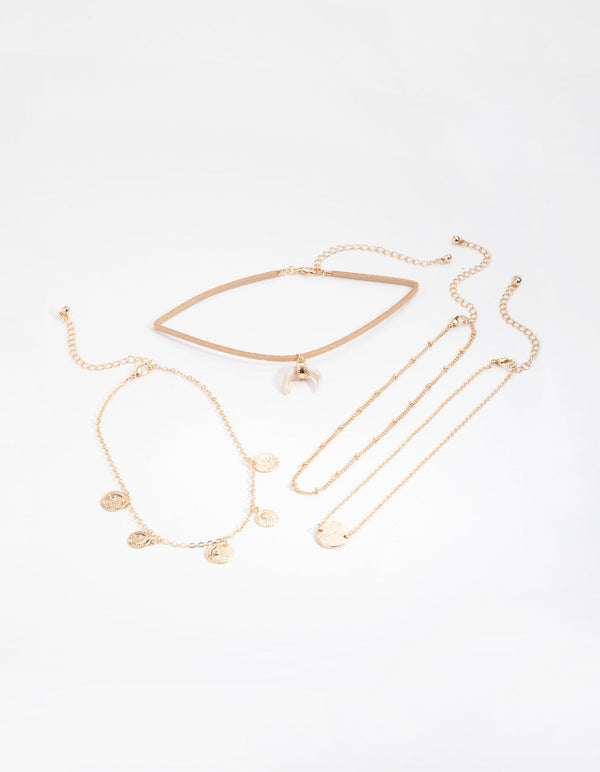 Gold Tusk Coin 4-Pack Choker Necklace