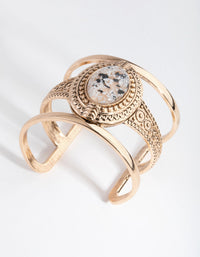 Antique Gold Oval Stone Cuff Bracelet - link has visual effect only