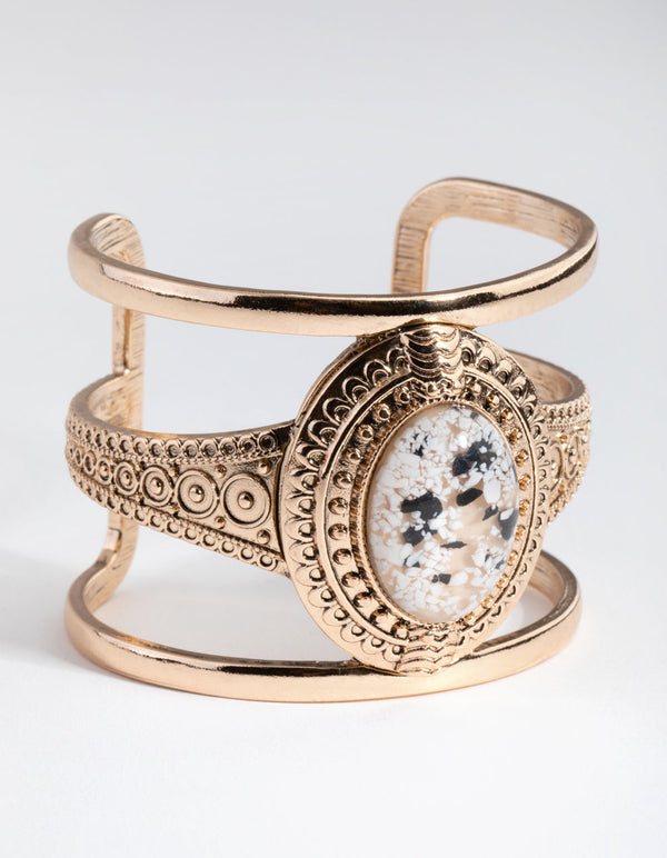Antique Gold Oval Stone Cuff Bracelet