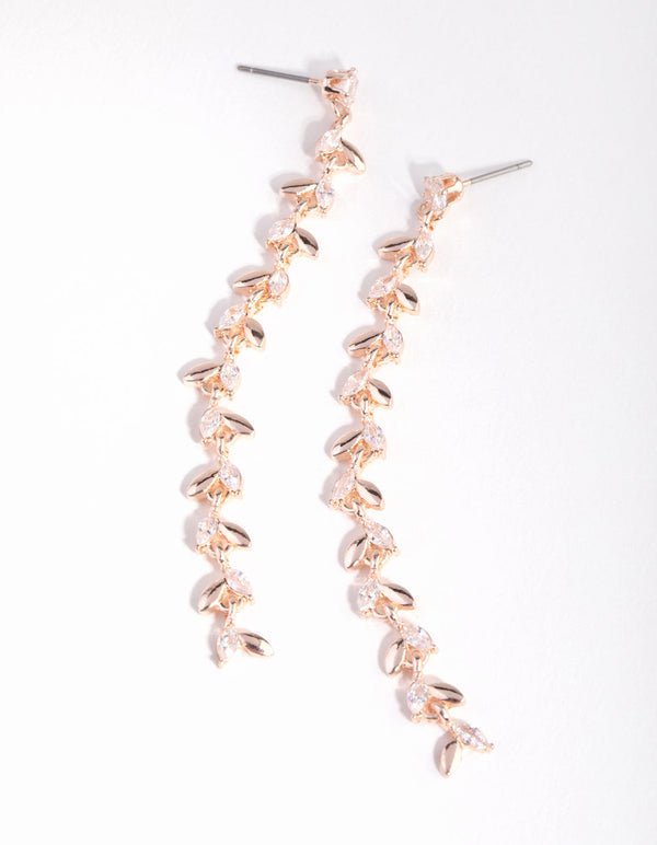 Rose Gold Cubic Zirconia Laurel Drop Earrings