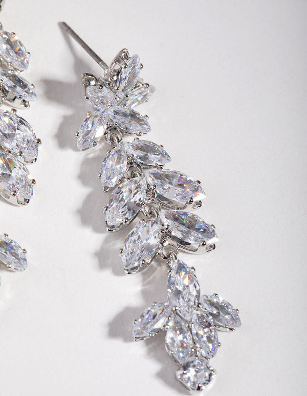 Silver Cubic Zirconia Small Navette Drop Earrings