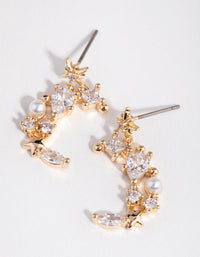 Gold Cubic Zirconia Mixed Stone Moon Drop Earrings - link has visual effect only