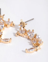 Gold Cubic Zirconia Mixed Stone Moon Drop Earrings - link has visual effect only