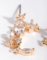 Gold Cubic Zirconia Mixed Stone Moon Drop Earrings - link has visual effect only