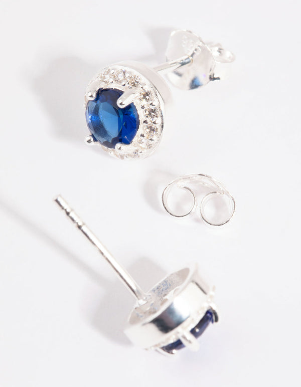 Sterling Silver Cubic Zirconia 5mm Halo Stud Earrings