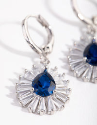 Rhodium Pear Stone Huggie Earrings - link has visual effect only