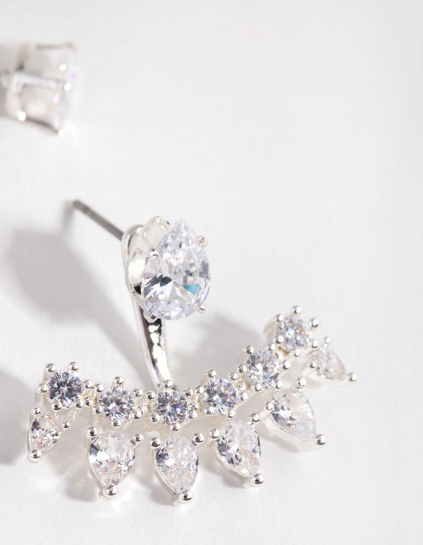 Silver Cubic Zirconia Pear Stone Jacket Earrings