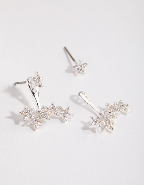 Silver Cubic Zirconia Star Jacket Earrings
