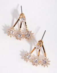 Gold Cubic Zirconia Three Prong Jacket Earrings - link has visual effect only