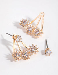 Gold Cubic Zirconia Three Prong Jacket Earrings - link has visual effect only