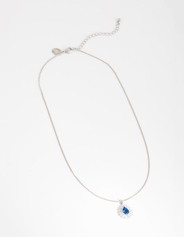 Rhodium Cubic Zirconia Pear Surrounded Pendant Necklace