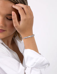 Rhodium Cubic Zirconia Navette Flower Toggle Bracelet - link has visual effect only