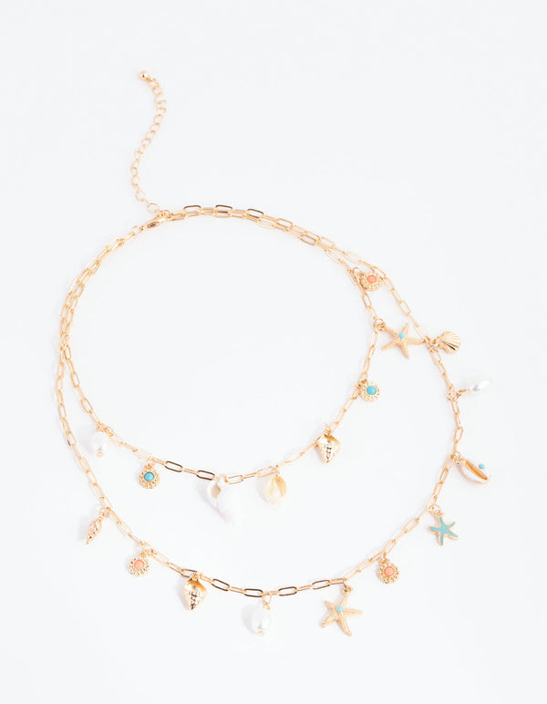 Gold Ocean Charm Necklace