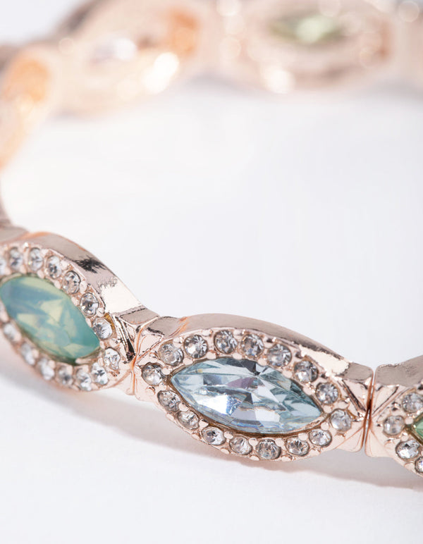 Rose Gold Marquise and Diamante Stretch Bracelet