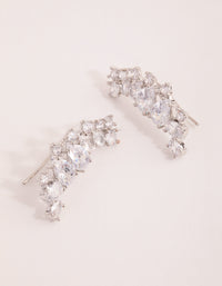 Rhodium Diamond Simulant Statement Ear Crawler Earrings - link has visual effect only