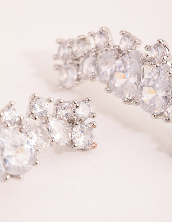 Rhodium Diamond Simulant Statement Ear Crawler Earrings