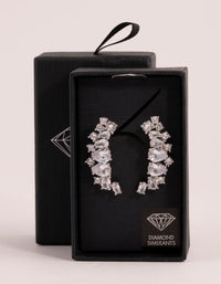 Rhodium Diamond Simulant Statement Ear Crawler Earrings - link has visual effect only