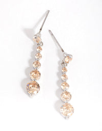 Rhodium Diamond Simulant Graduated Station Drop Earrings - link has visual effect only