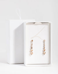 Rhodium Diamond Simulant Graduated Station Drop Earrings - link has visual effect only