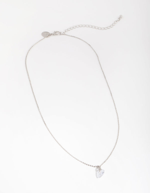 Rhodium Diamond Simulant Heart Necklace