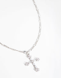 Rhodium Diamond Simulant Decorated Cross Necklace - link has visual effect only