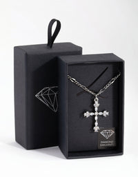 Rhodium Diamond Simulant Decorated Cross Necklace - link has visual effect only
