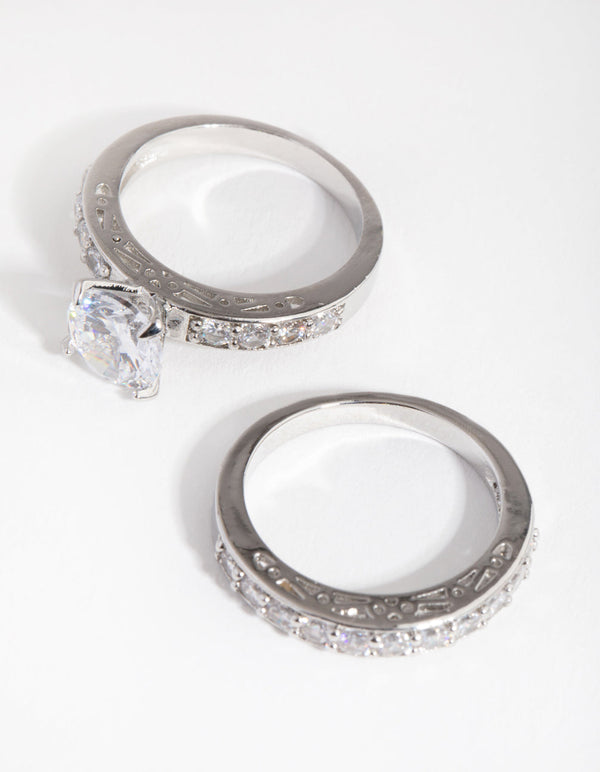 Diamond Simulant Engagement and Wedding 2-Pack Rings