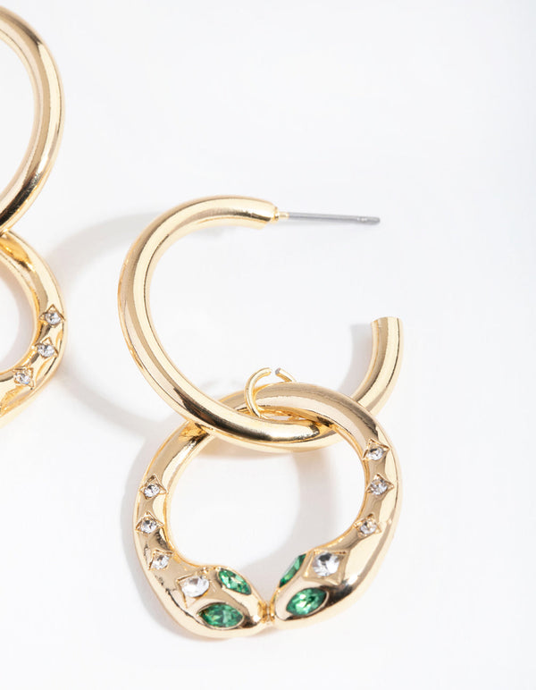 Gold Snake Head Hoop Earrings