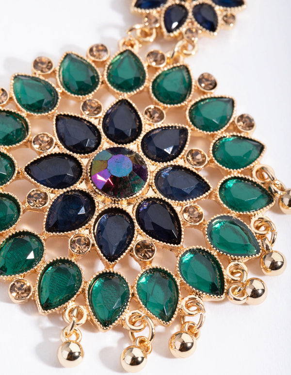 Gold Multi Flower Jewel Necklace