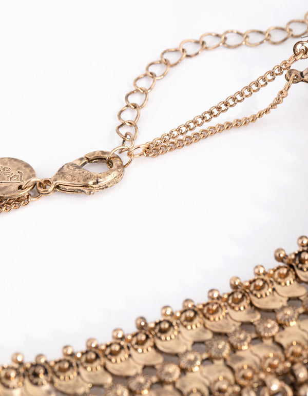 Antique Gold Mesh Chain Choker Necklace