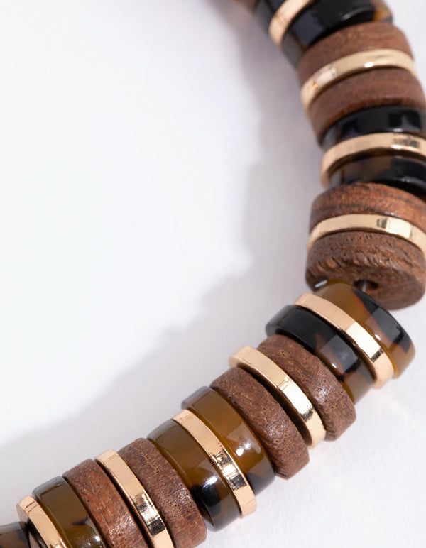 Gold Wood and Tortoiseshell Stack Bracelet