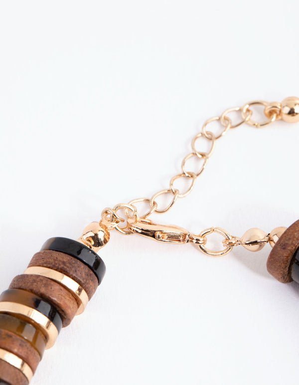 Gold Wood and Tortoiseshell Stack Bracelet