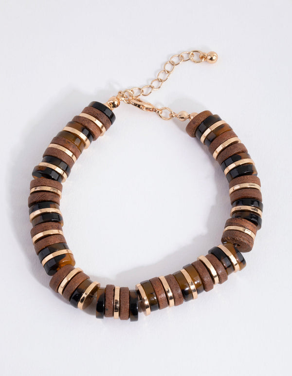 Gold Wood and Tortoiseshell Stack Bracelet