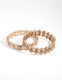 Antique Gold Etched Station Stretch Bracelets 2-Pack - link has visual effect only