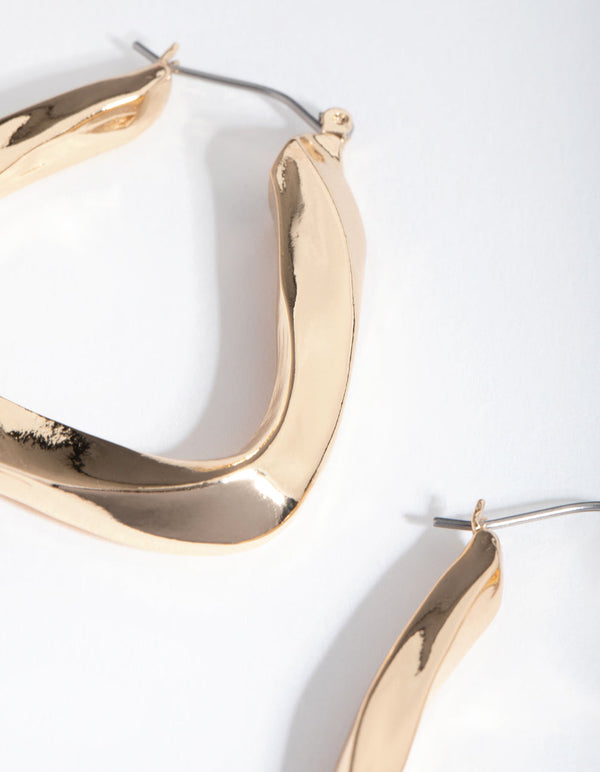 Gold Twisted Tri Hoop Earrings
