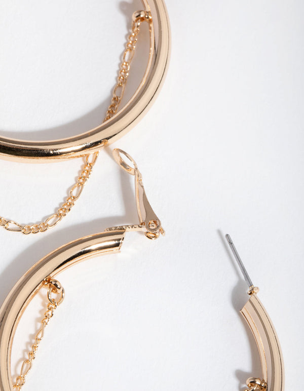 Gold Fine Chain Hoop Earrings