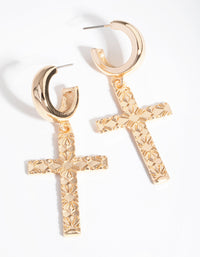 Gold Etched Cross Hoop Earrings - link has visual effect only