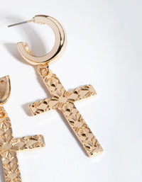 Gold Etched Cross Hoop Earrings - link has visual effect only