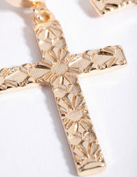 Gold Etched Cross Hoop Earrings - link has visual effect only