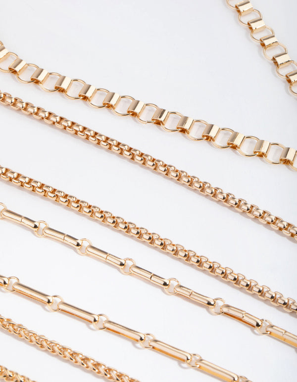 Gold Mix Chain Cross Pack Necklace