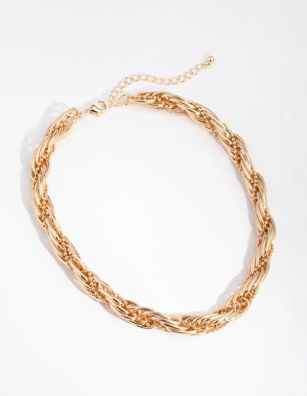 Gold Ball Rope Twist Necklace