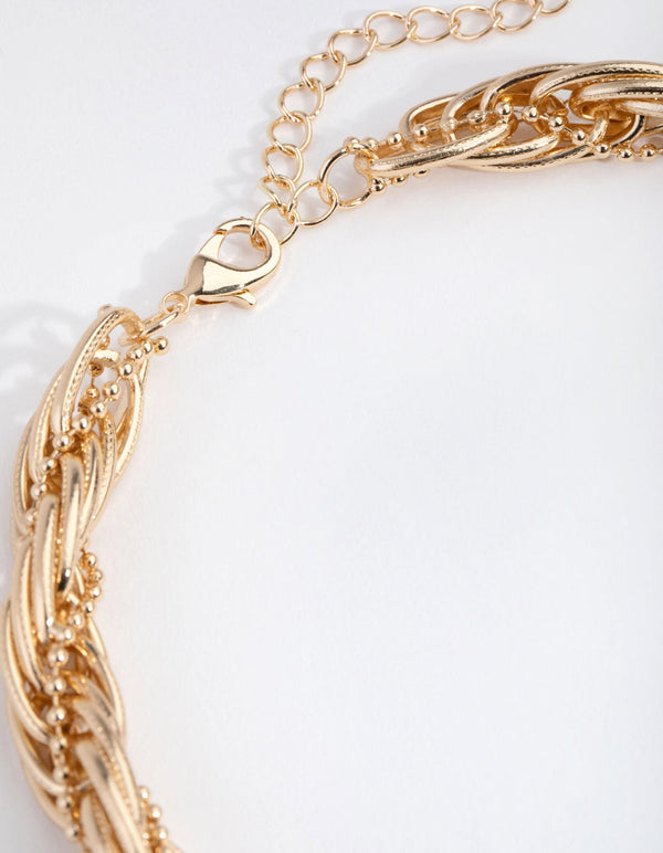 Gold Ball Rope Twist Necklace