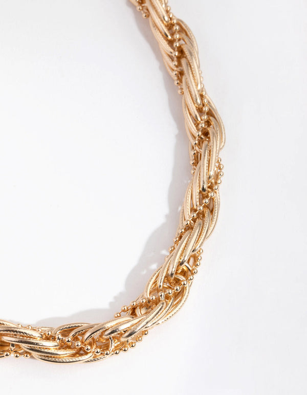 Gold Ball Rope Twist Necklace