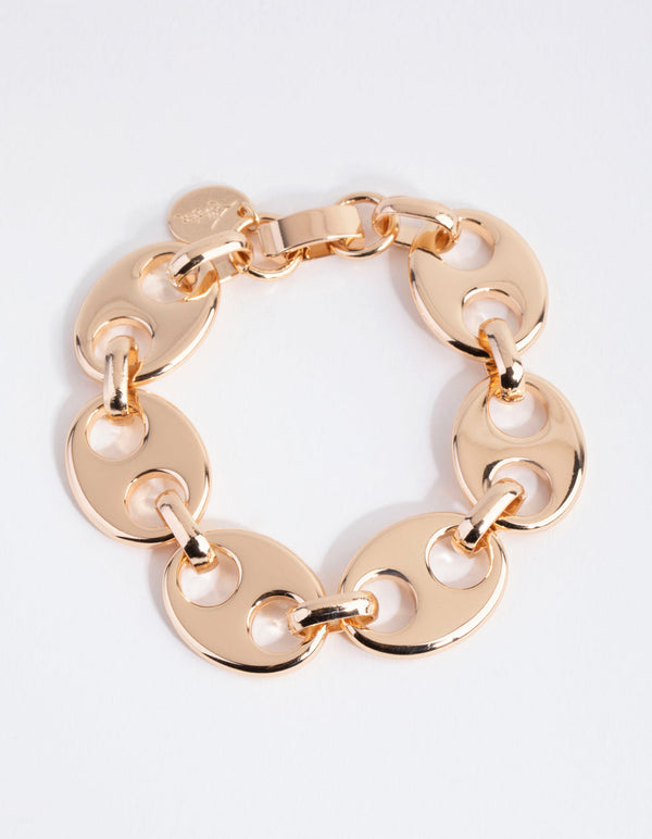 Gold Puffed Mariner Chain Bracelet